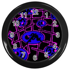 Blue And Magenta Abstraction Wall Clocks (black)