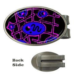 Blue And Magenta Abstraction Money Clips (oval) 