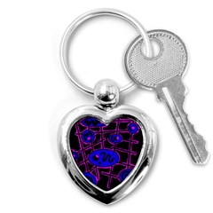 Blue And Magenta Abstraction Key Chains (heart) 