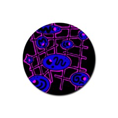 Blue And Magenta Abstraction Rubber Round Coaster (4 Pack) 