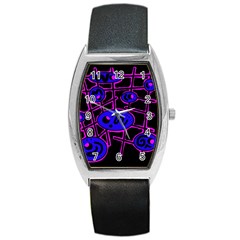 Blue And Magenta Abstraction Barrel Style Metal Watch