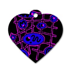 Blue And Magenta Abstraction Dog Tag Heart (one Side)