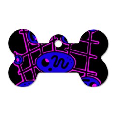 Blue And Magenta Abstraction Dog Tag Bone (two Sides)