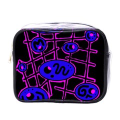 Blue And Magenta Abstraction Mini Toiletries Bags by Valentinaart