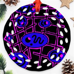 Blue And Magenta Abstraction Ornament (round Filigree) 