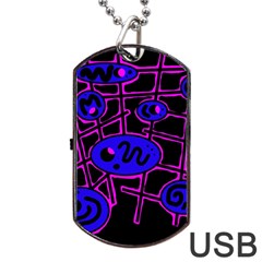 Blue And Magenta Abstraction Dog Tag Usb Flash (one Side) by Valentinaart