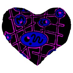 Blue And Magenta Abstraction Large 19  Premium Heart Shape Cushions