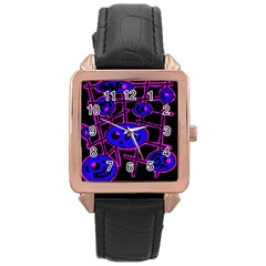 Blue And Magenta Abstraction Rose Gold Leather Watch 