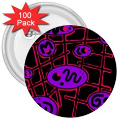 Purple and red abstraction 3  Buttons (100 pack) 