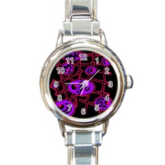 Purple And Red Abstraction Round Italian Charm Watch by Valentinaart