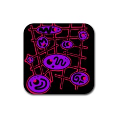 Purple And Red Abstraction Rubber Coaster (square)  by Valentinaart