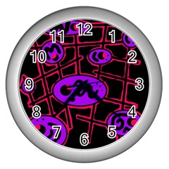 Purple And Red Abstraction Wall Clocks (silver) 