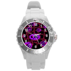 Purple And Red Abstraction Round Plastic Sport Watch (l)