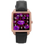 Purple and red abstraction Rose Gold Leather Watch  Front