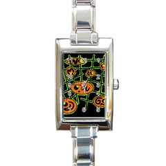 Orange And Green Abstraction Rectangle Italian Charm Watch by Valentinaart