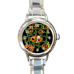 Orange And Green Abstraction Round Italian Charm Watch