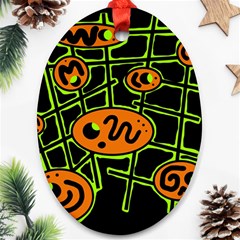 Orange And Green Abstraction Ornament (oval)  by Valentinaart