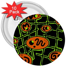 Orange And Green Abstraction 3  Buttons (10 Pack) 