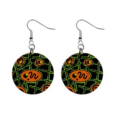 Orange And Green Abstraction Mini Button Earrings