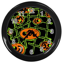 Orange And Green Abstraction Wall Clocks (black)