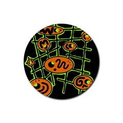 Orange And Green Abstraction Rubber Round Coaster (4 Pack)  by Valentinaart