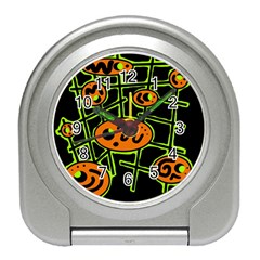 Orange And Green Abstraction Travel Alarm Clocks by Valentinaart