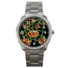 Orange And Green Abstraction Sport Metal Watch