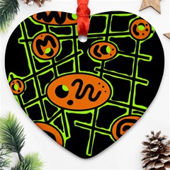 Orange And Green Abstraction Heart Ornament (2 Sides) by Valentinaart