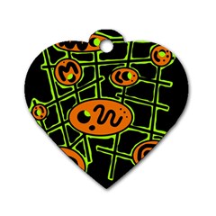 Orange And Green Abstraction Dog Tag Heart (two Sides)