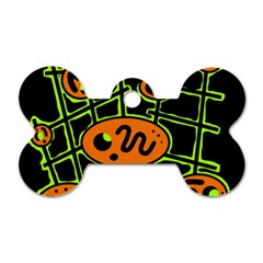 Orange And Green Abstraction Dog Tag Bone (one Side)