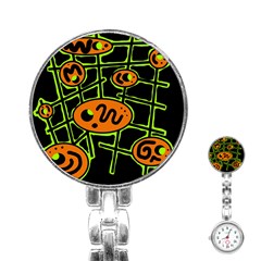 Orange And Green Abstraction Stainless Steel Nurses Watch