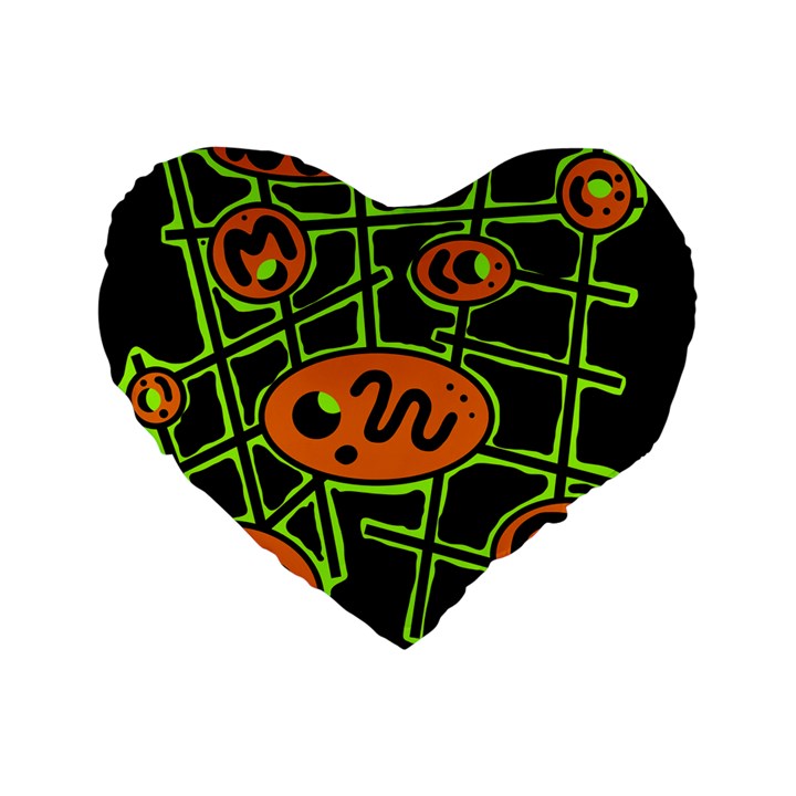 Orange and green abstraction Standard 16  Premium Flano Heart Shape Cushions