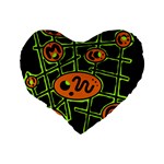 Orange and green abstraction Standard 16  Premium Flano Heart Shape Cushions Back