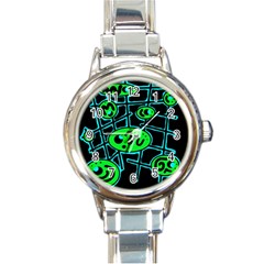 Green And Blue Abstraction Round Italian Charm Watch by Valentinaart