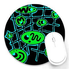 Green And Blue Abstraction Round Mousepads by Valentinaart