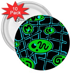 Green And Blue Abstraction 3  Buttons (10 Pack) 