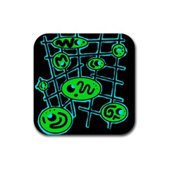 Green And Blue Abstraction Rubber Coaster (square) 