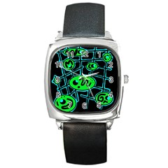 Green And Blue Abstraction Square Metal Watch