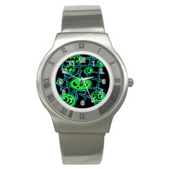 Green And Blue Abstraction Stainless Steel Watch