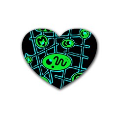 Green And Blue Abstraction Rubber Coaster (heart) 