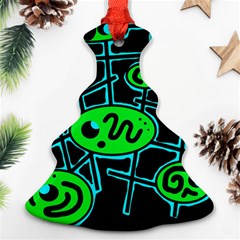 Green And Blue Abstraction Christmas Tree Ornament (2 Sides)