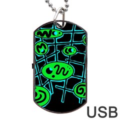 Green And Blue Abstraction Dog Tag Usb Flash (one Side)