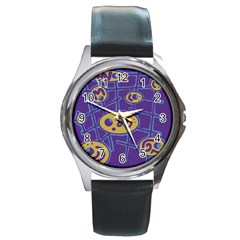 Purple And Yellow Abstraction Round Metal Watch