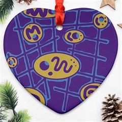 Purple And Yellow Abstraction Ornament (heart) 