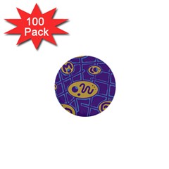 Purple And Yellow Abstraction 1  Mini Buttons (100 Pack) 