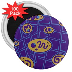 Purple And Yellow Abstraction 3  Magnets (100 Pack)