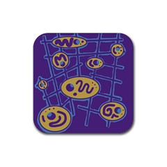 Purple And Yellow Abstraction Rubber Coaster (square) 