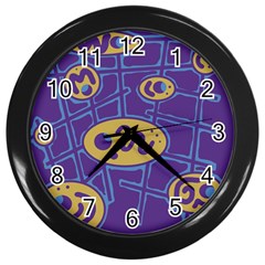 Purple And Yellow Abstraction Wall Clocks (black)