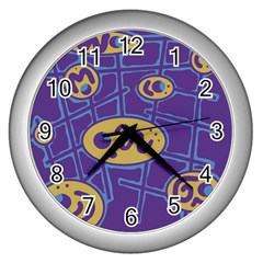 Purple And Yellow Abstraction Wall Clocks (silver) 