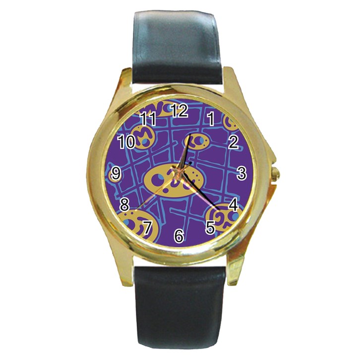 Purple and yellow abstraction Round Gold Metal Watch